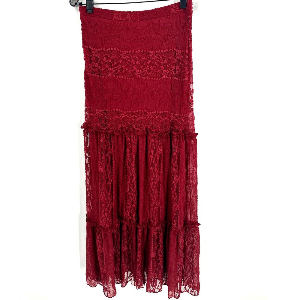 VICI Collection Women's Burgundy Alene Lace Maxi Skirt Size M - Picture 8 of 11